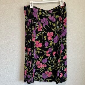 Vikki Vi Maxi Broomstick Skirt 2X Boho‎ Pull On Slinky Floral Whimisgoth Bright